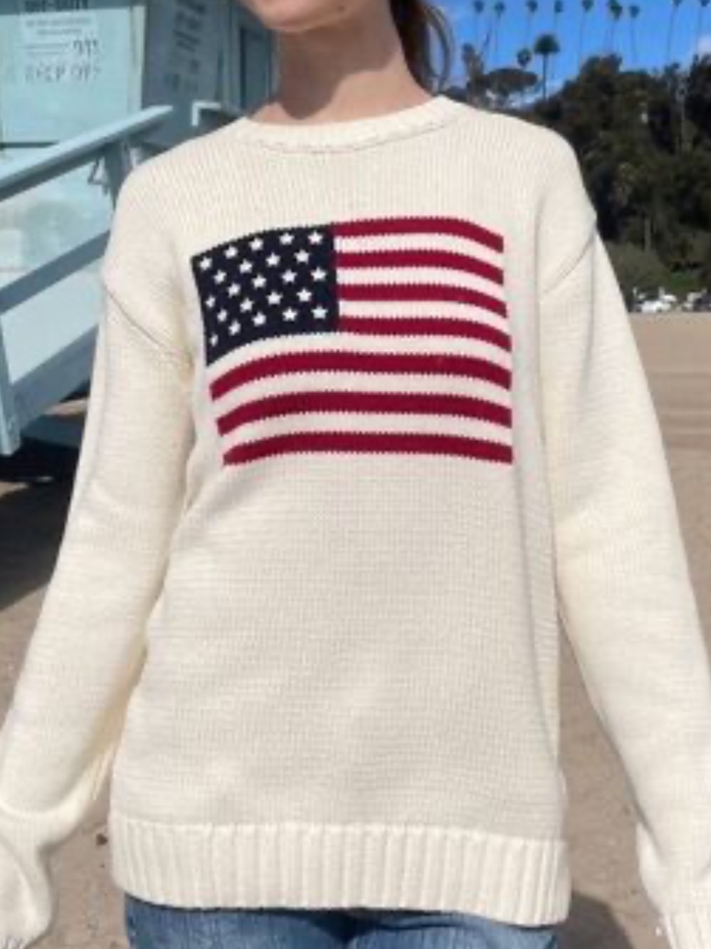 Cream Flag Knit Sweater - Women's Pullover